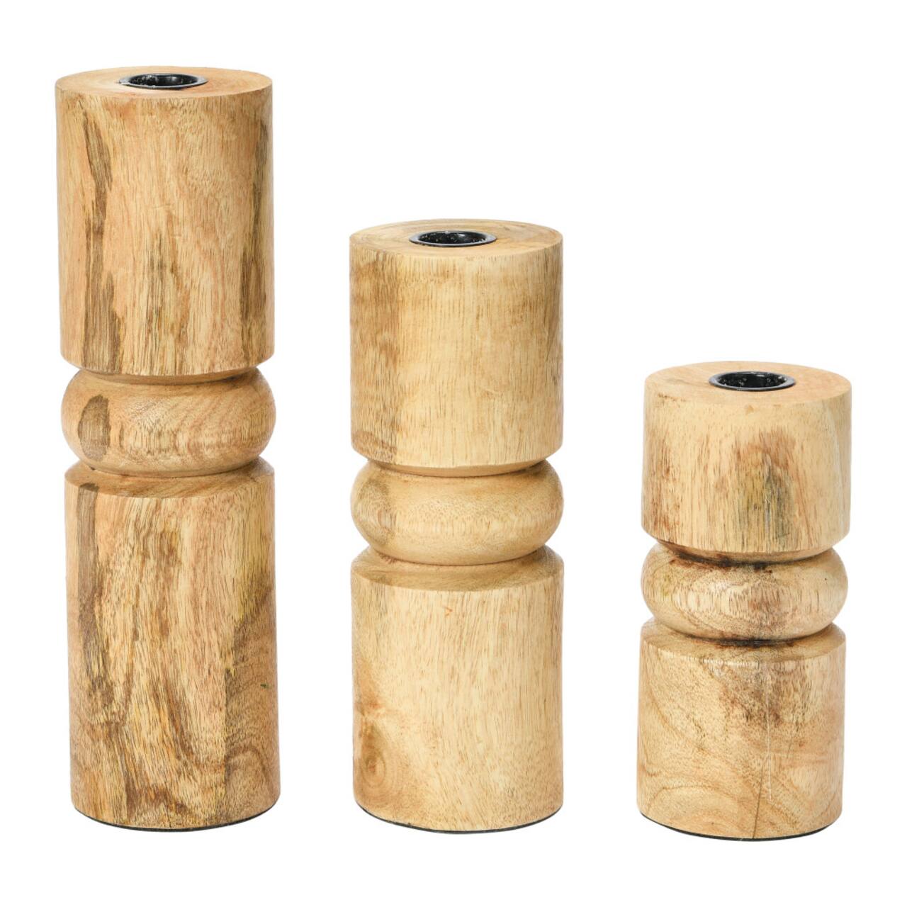 Hello Honey® Wood Stack Taper Candle Holder Set